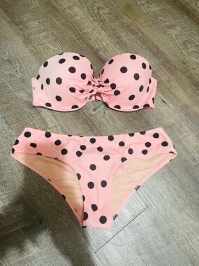 Victoria's Secret Pink and Black Polka Dot Bikini Top